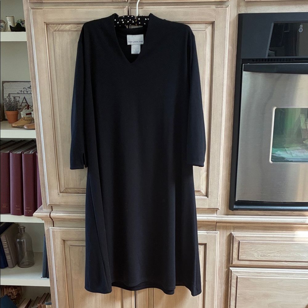 Susan Graver style swing Classic Black 3/4 length Sleeve Dress sz XL